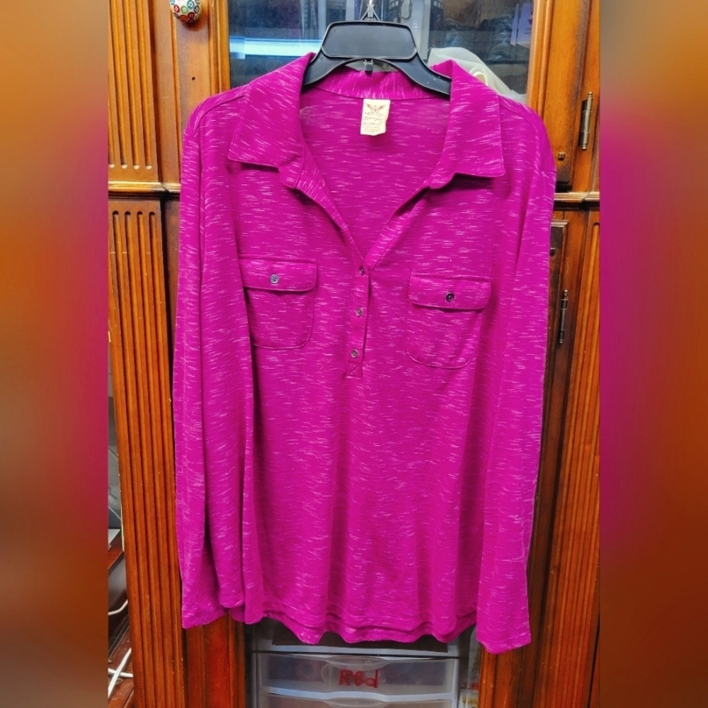 Faded Glory 2X 18/20 Deep Pink Long Sleeve Collared Top
